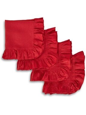 NWT Solino Home 100% European Flax Linen Gabrielle Ruffle Dinner Napkins set 4